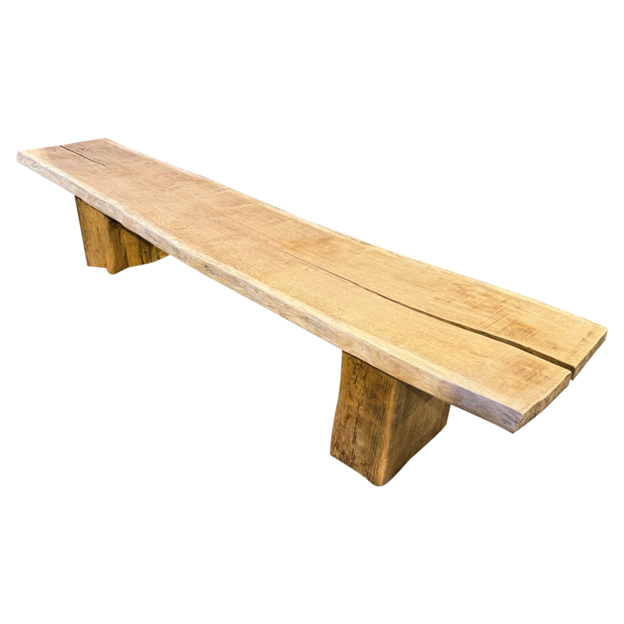 Vintage French Solid Oak Bench