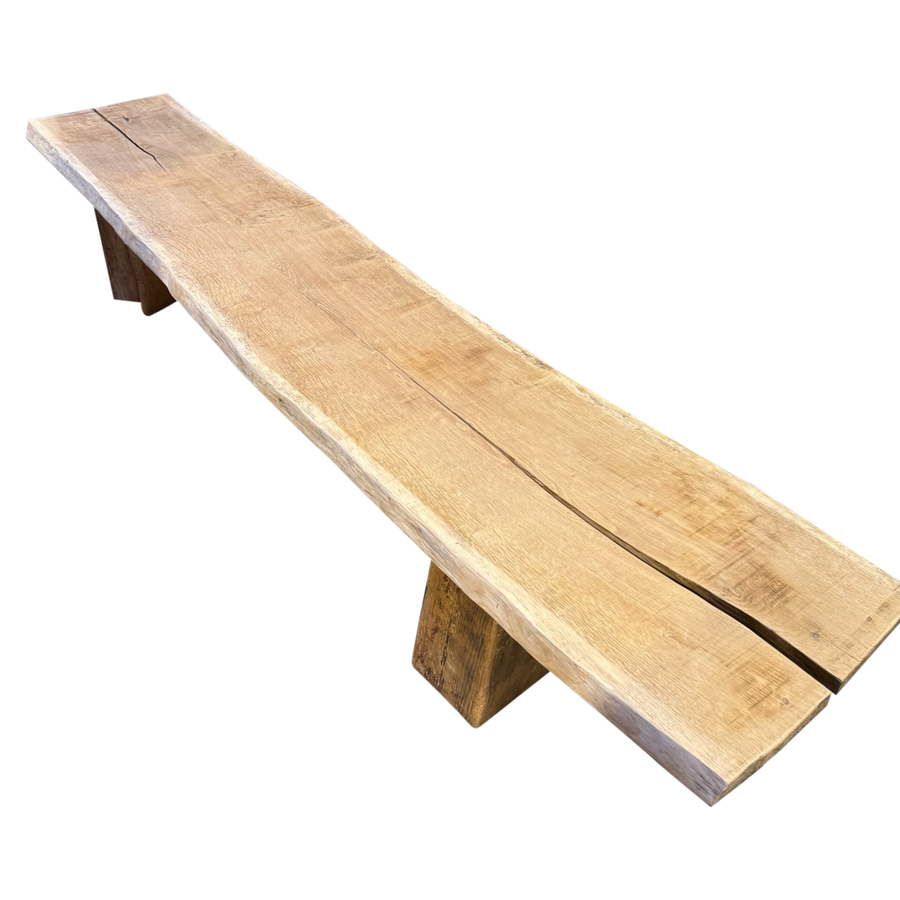 Vintage French Solid Oak Bench