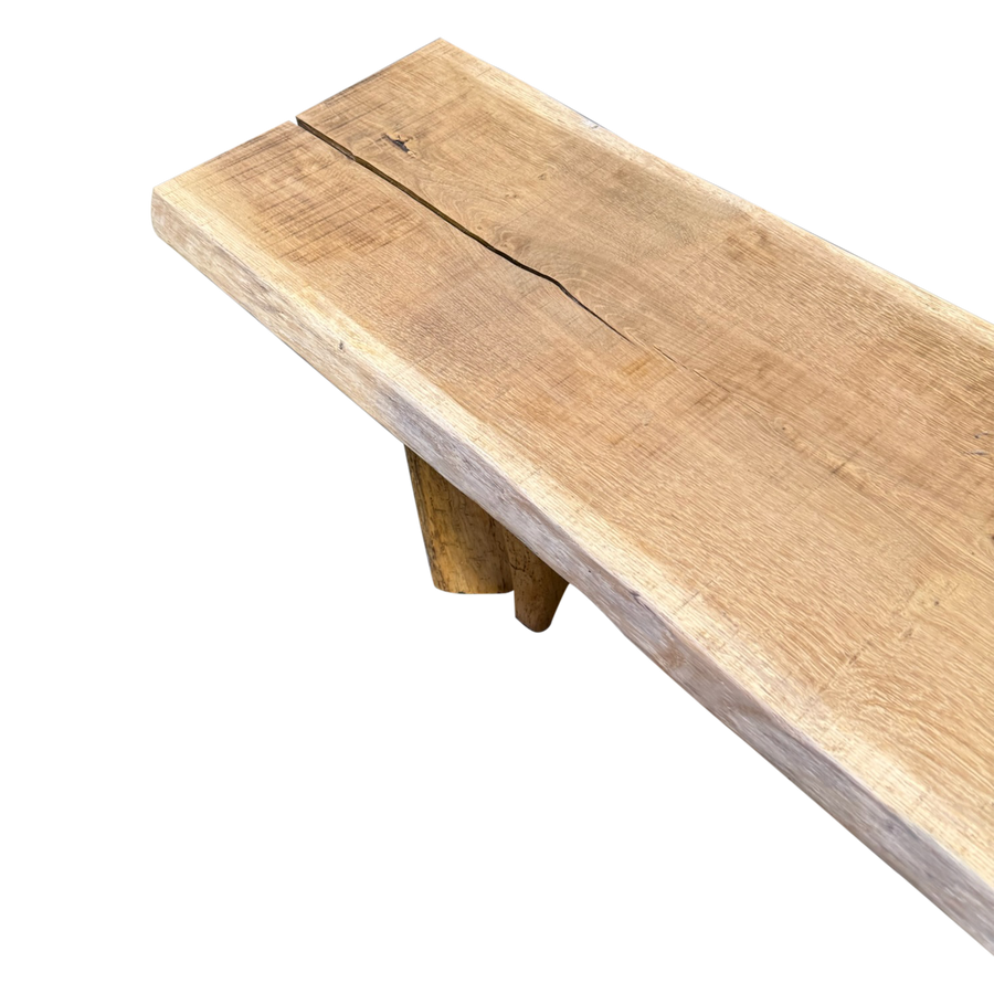 Vintage French Solid Oak Bench