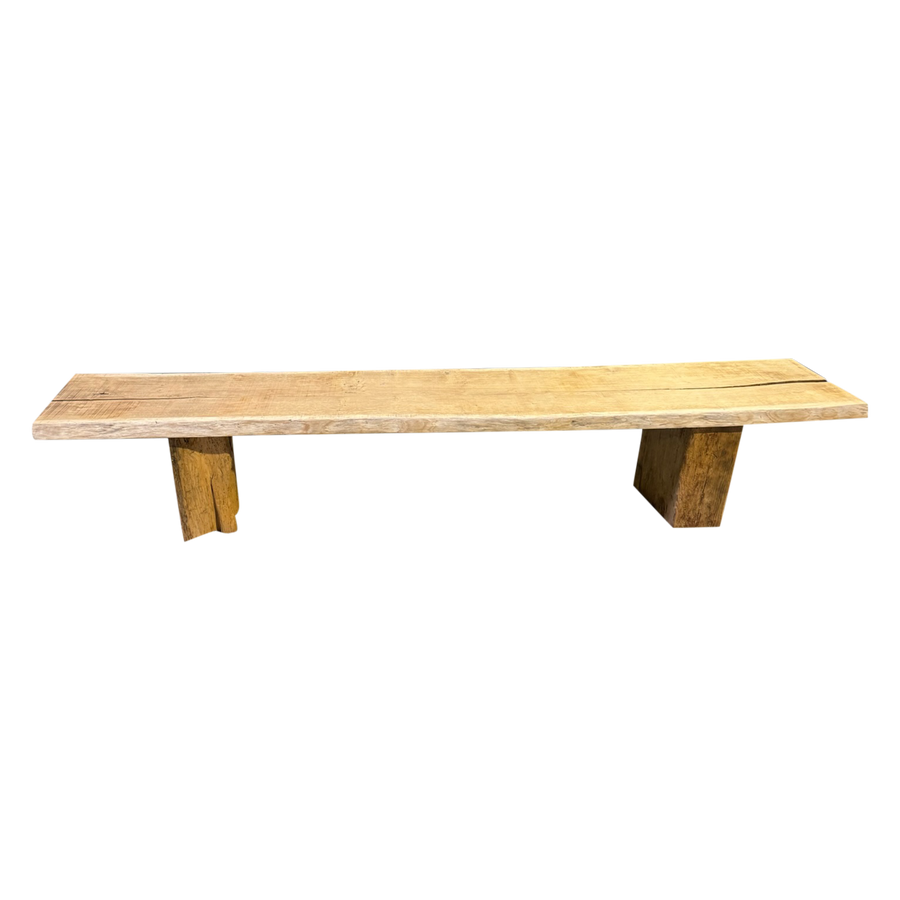Vintage French Solid Oak Bench