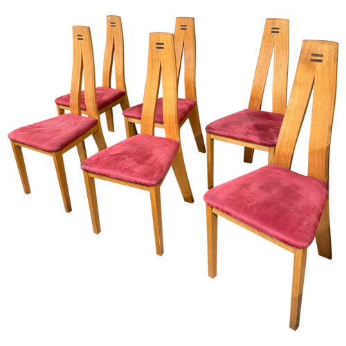 Set of 6 French Modernist Oak Dining Chairs