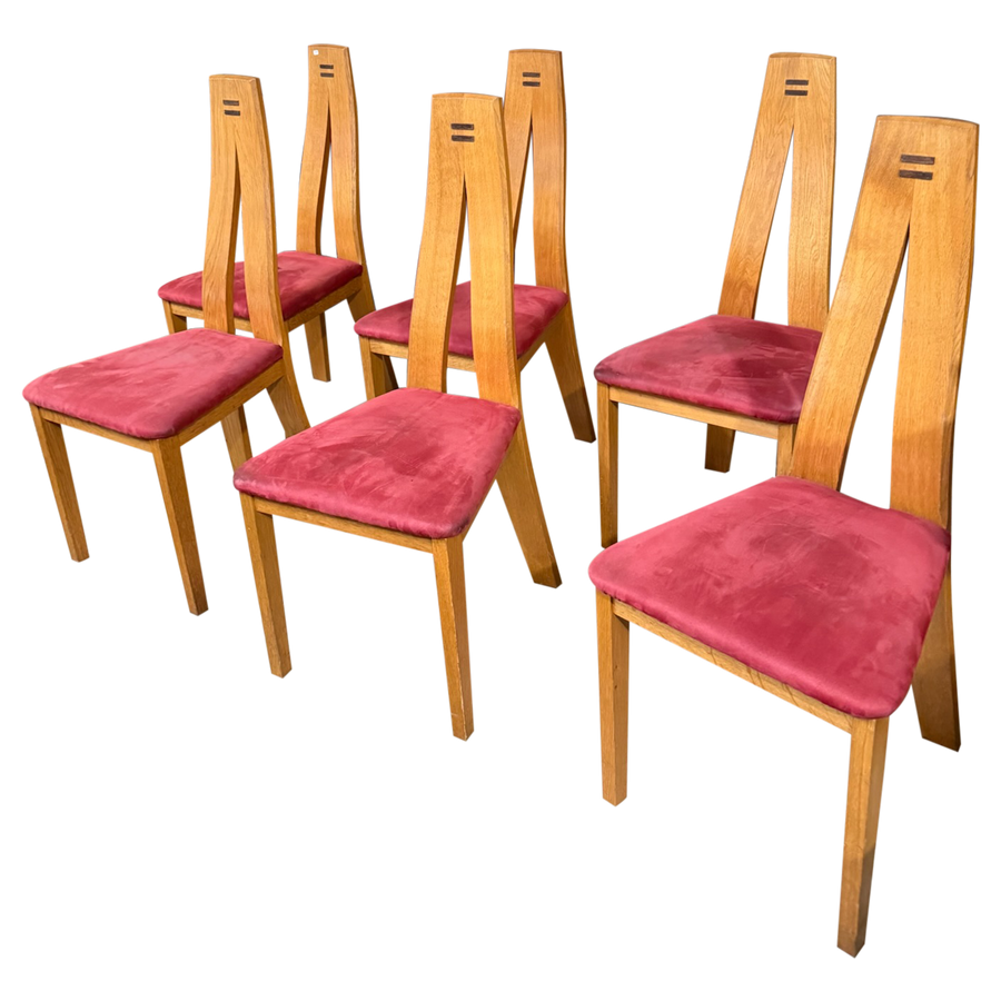 Set of 6 French Modernist Oak Dining Chairs