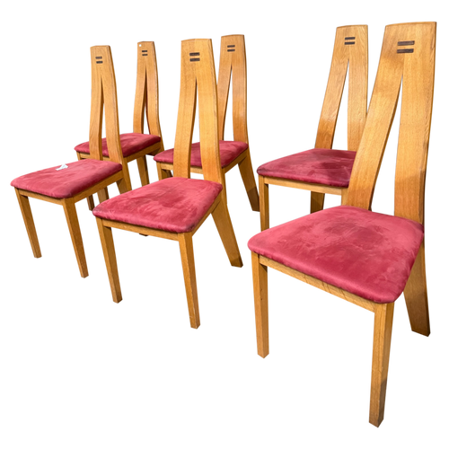 Set of 6 French Modernist Oak Dining Chairs