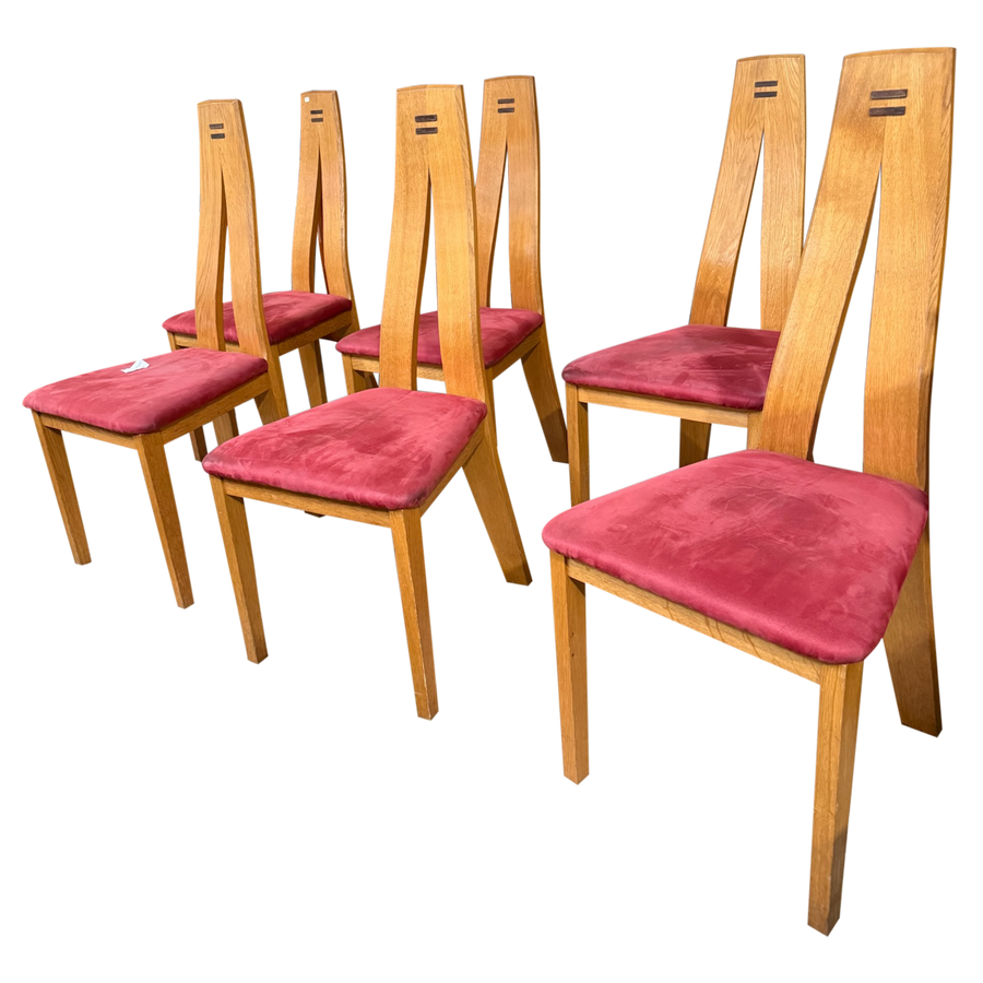 Set of 6 French Modernist Oak Dining Chairs