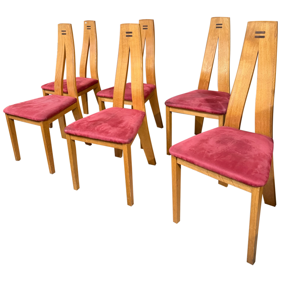 Set of 6 French Modernist Oak Dining Chairs