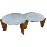 Pair of Slate and Oak Tables, France, 1970s