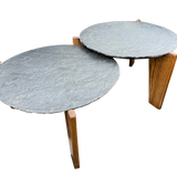 Pair of Slate and Oak Tables, France, 1970s