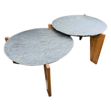 Pair of Slate and Oak Tables, France, 1970s