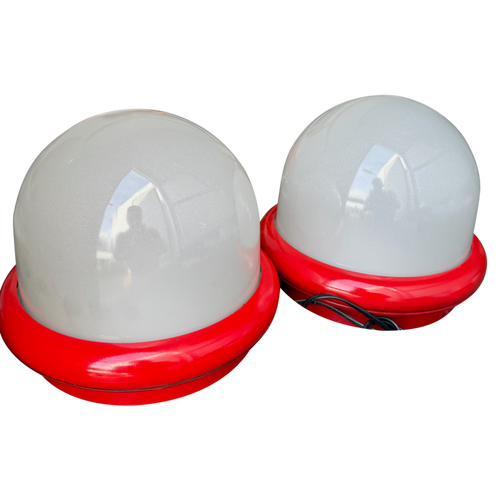 Pair of Red Accent Dome Table Lamps attr. Prisma Duna, 1970s