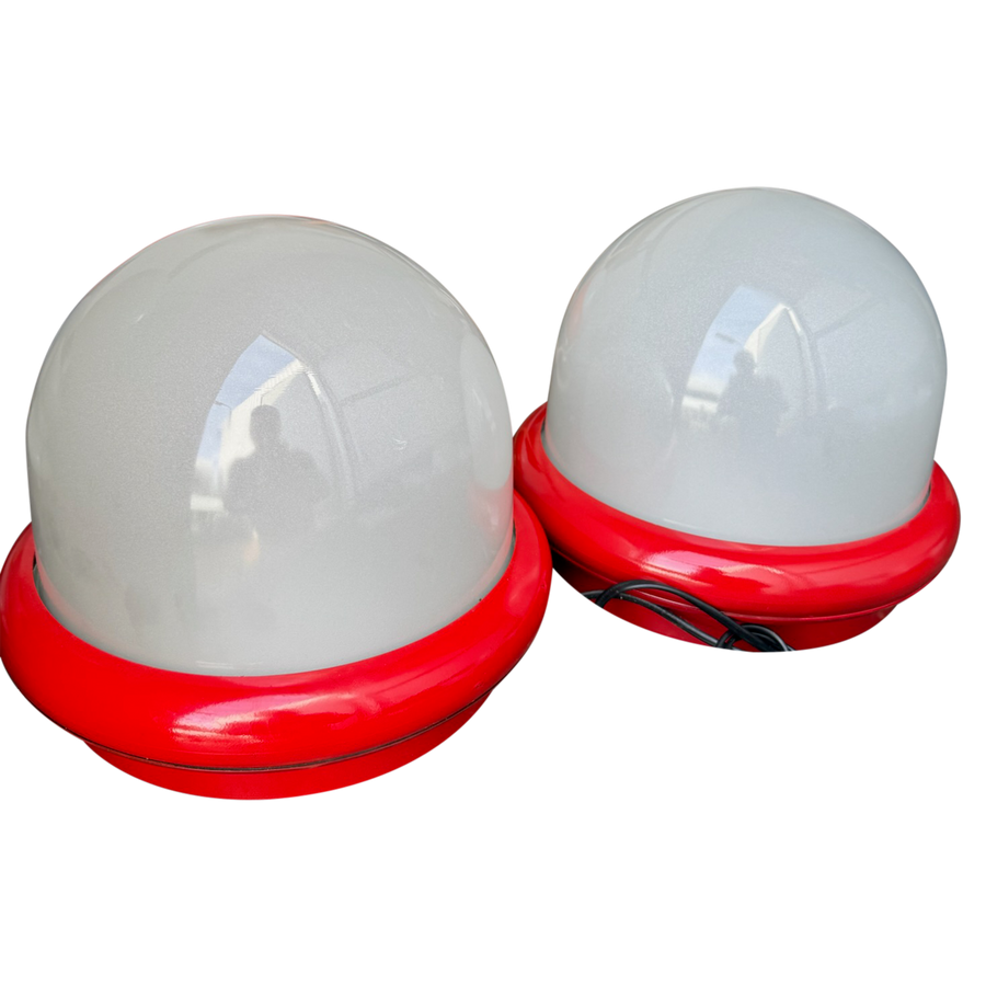 Pair of Red Accent Dome Table Lamps attr. Prisma Duna, 1970s
