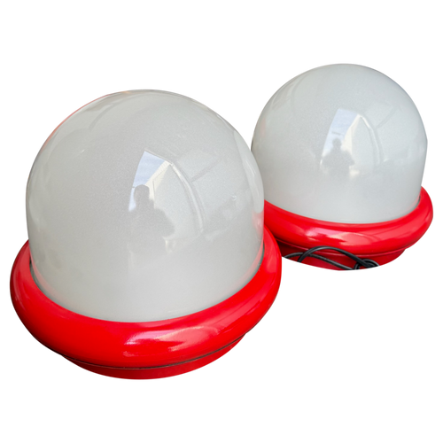 Pair of Red Accent Dome Table Lamps attr. Prisma Duna, 1970s
