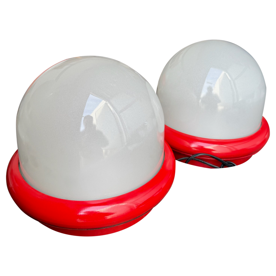 Pair of Red Accent Dome Table Lamps attr. Prisma Duna, 1970s