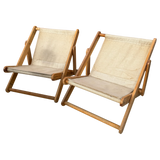 Pair of Danish Pine and Canvas Folding Lounge Chairs