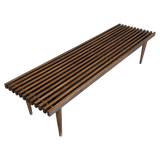 Low Slatted Bench with Brass Accents