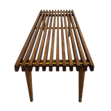 Low Slatted Bench with Brass Accents