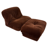 Chocolate Velvet 'Patate' Chair and Ottoman by Airborne International, 1970s