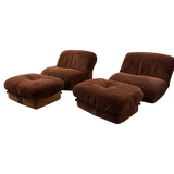 Chocolate Velvet 'Patate' Chair and Ottoman by Airborne International, 1970s