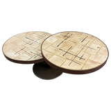 Vintage French Dual Round Tile Top Coffee Table, 1960s