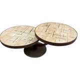 Vintage French Dual Round Tile Top Coffee Table, 1960s