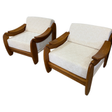 Pair of Brutalist Oak Armchairs, Italy, 1970s