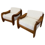 Pair of Brutalist Oak Armchairs, Italy, 1970s