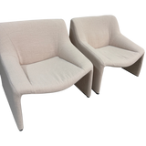 Pair of Cream Square Back Tub Chairs