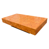Burlwood Plinth Coffee Table attr. Roche Bobois, 1970s
