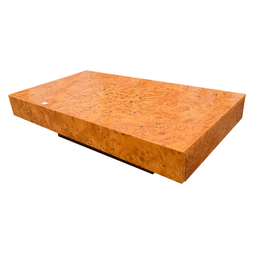Burlwood Plinth Coffee Table attr. Roche Bobois, 1970s