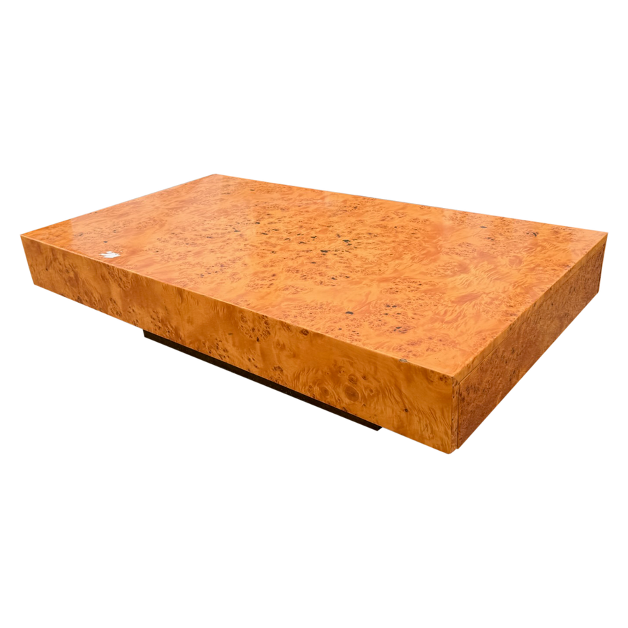 Burlwood Plinth Coffee Table attr. Roche Bobois, 1970s
