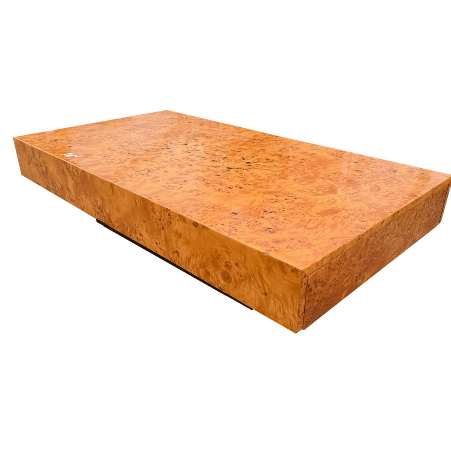 Burlwood Plinth Coffee Table attr. Roche Bobois, 1970s