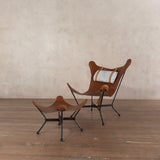 Unusual Leather Sling Chair with Ottoman