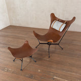 Unusual Leather Sling Chair with Ottoman