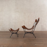 Unusual Leather Sling Chair with Ottoman