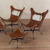 Unusual Leather Sling Chair with Ottoman