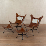 Unusual Leather Sling Chair with Ottoman