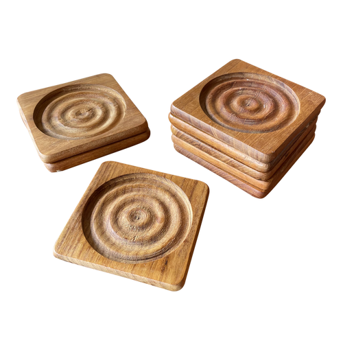 Set of 8 Wood Coasters with Holder