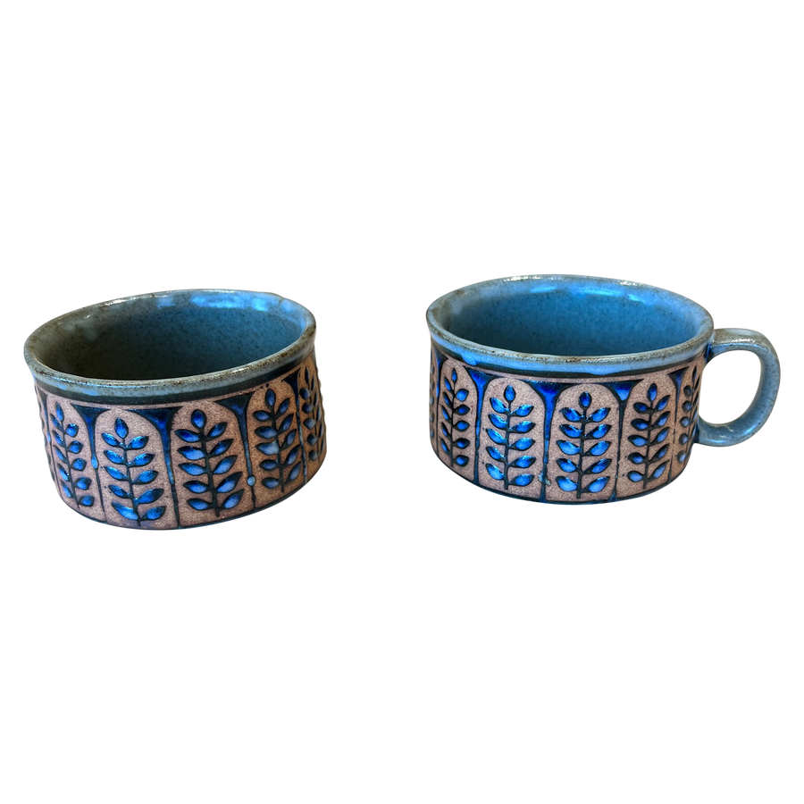 Pair of Plant Motif Ceramic Mugs