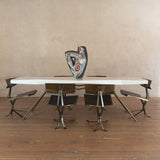 Set of 6 Rare Unusual Faceted Brass Dining Chairs