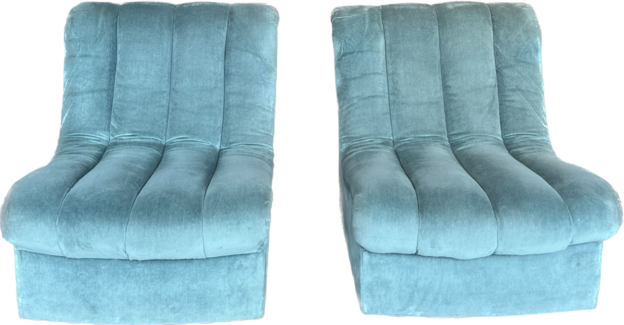 Pair of Teal Channeled Side Chairs