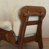 Pair of Italian Walnut Frame Lounge Chairs in Cream Fabric, 1960s
