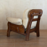 Pair of Italian Walnut Frame Lounge Chairs in Cream Fabric, 1960s
