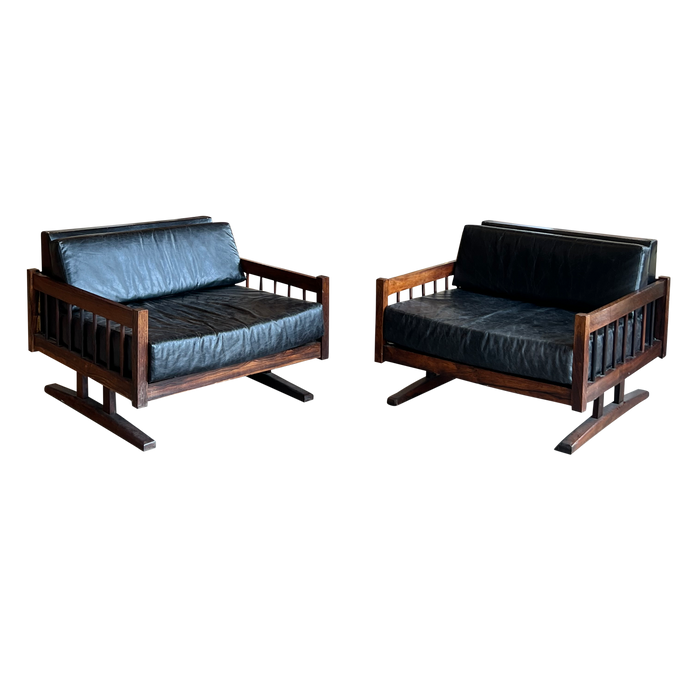 Pair of Brazilian Wood Frame Chairs
