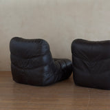 Pair of Italian Low Tufted Espresso Leather Lounge Chairs
