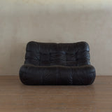 Italian Low Tufted Espresso Leather Loveseat