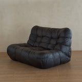 Italian Low Tufted Espresso Leather Loveseat