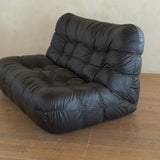 Italian Low Tufted Espresso Leather Loveseat