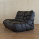 Italian Low Tufted Espresso Leather Loveseat