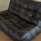 Italian Low Tufted Espresso Leather Loveseat