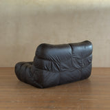 Italian Low Tufted Espresso Leather Loveseat