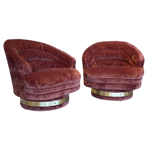 Pair of Rust Swivel Chairs with Brass Accent